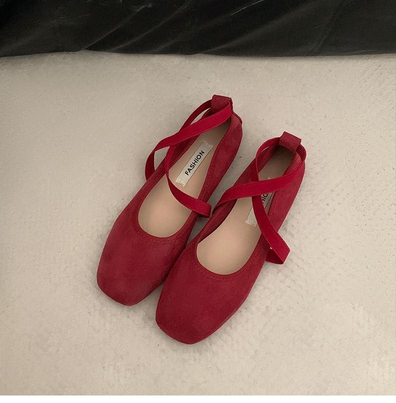 Jane Mary Square Cross Toe Flats Strap