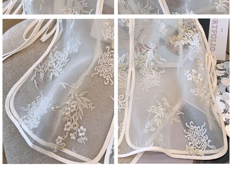 Flower Embroidered Sheer Vest