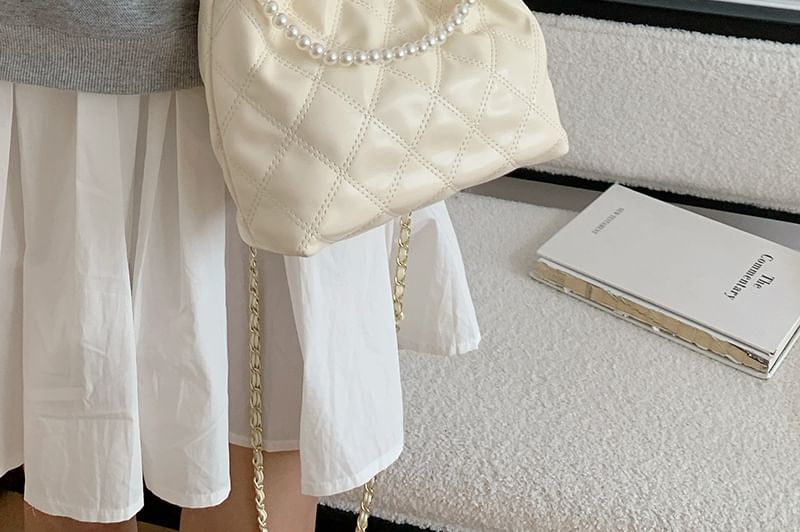 Crossbody Pearl Chain Quilted Bag Faux