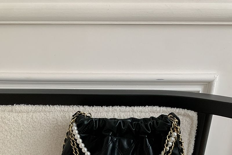 Crossbody Pearl Chain Quilted Bag Faux