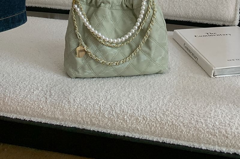 Crossbody Pearl Chain Quilted Bag Faux