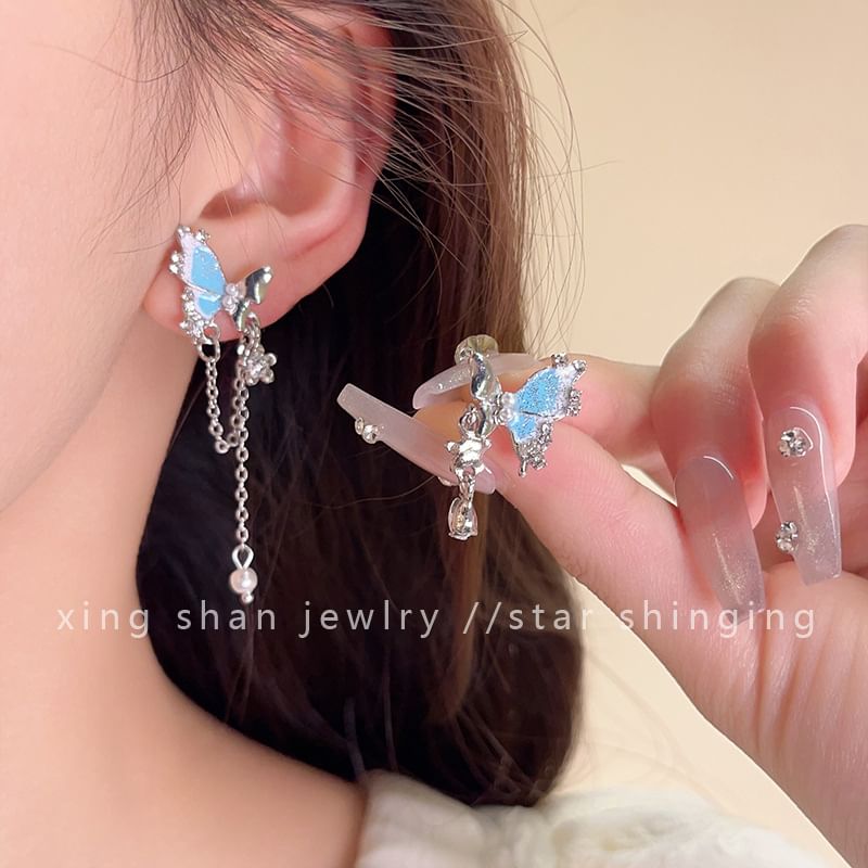 Earring Butterfly Rhinestone / Clip-On Dangle