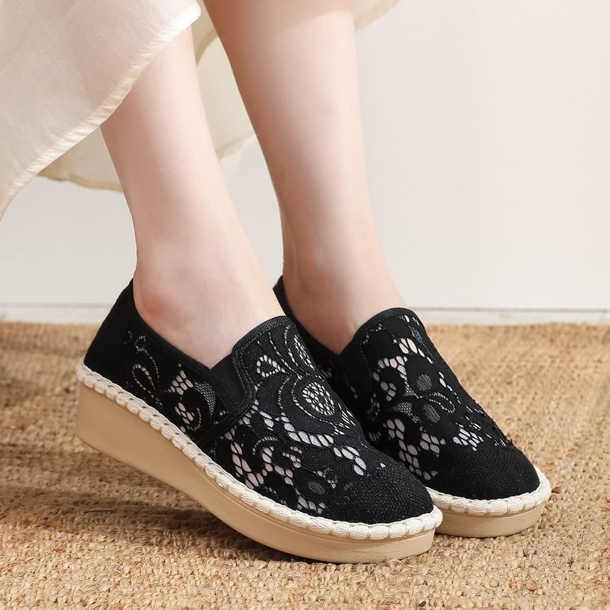 Wedge-Heel Lace Slip-Ons