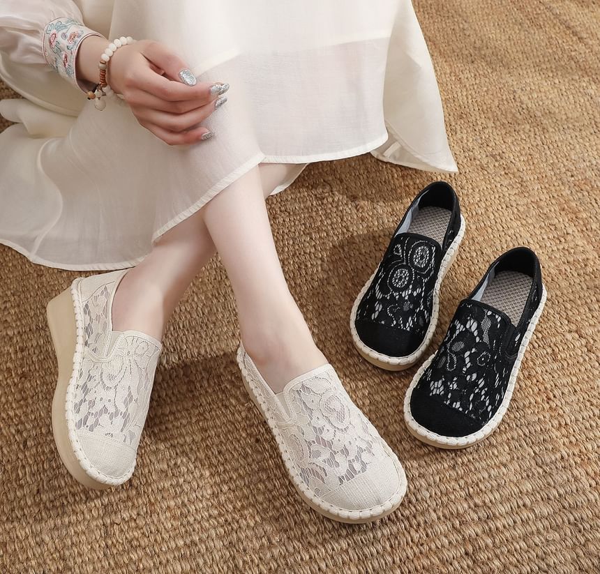 Wedge-Heel Lace Slip-Ons