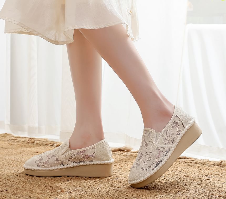 Wedge-Heel Lace Slip-Ons