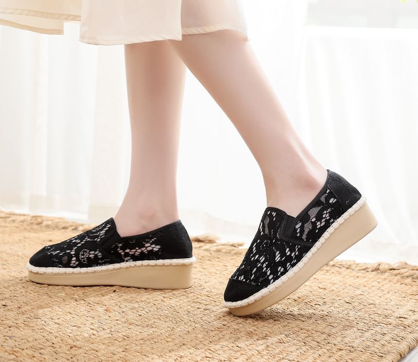 Wedge-Heel Lace Slip-Ons