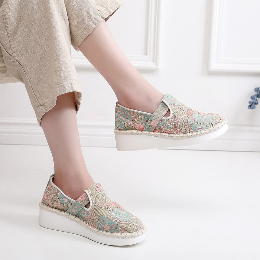 Lace Platform Slip-Ons