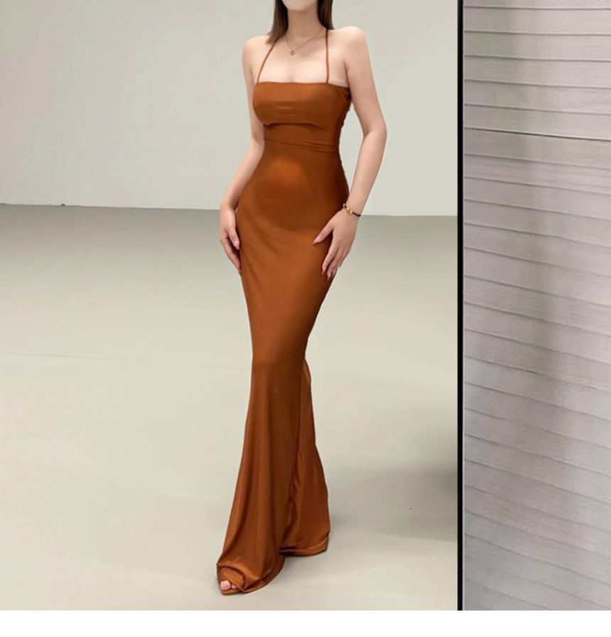 Halter Neck Open Back Maxi Mermaid Dress