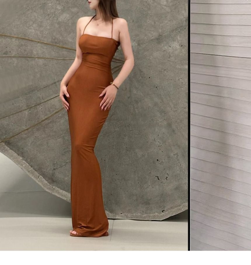 Halter Neck Open Back Maxi Mermaid Dress
