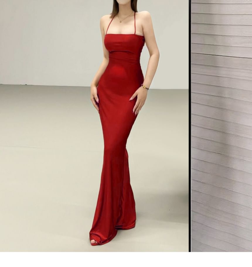 Halter Neck Open Back Maxi Mermaid Dress