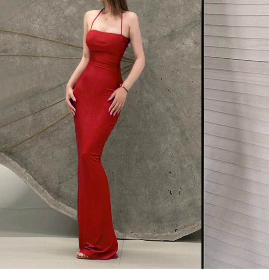 Halter Neck Open Back Maxi Mermaid Dress