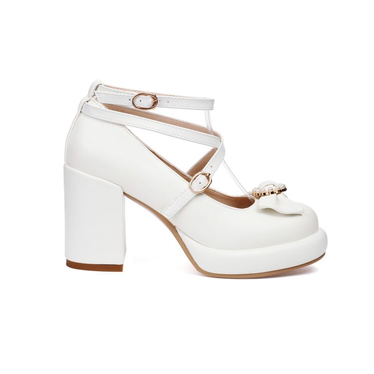 Pumps Mary Heel Jane Chunky Bow