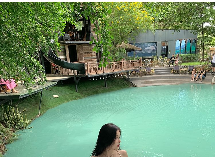 Back Strap Square Spaghetti Crinkle Dress A-Line Plain Neck Open Maxi