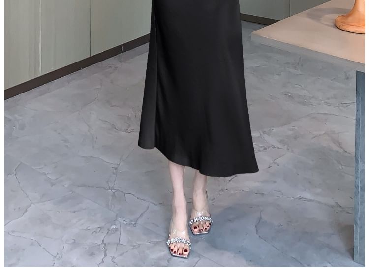 Asymmetrical Midi Sleeveless Cowl Dress Neck Plain Satin Ruched Mermaid