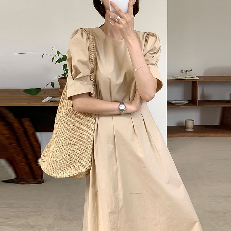 V-Neck Short-Sleeve Solid Wrap Sheath Maxi Dress