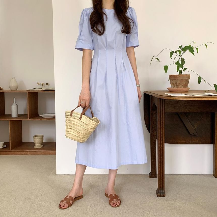 V-Neck Short-Sleeve Solid Wrap Sheath Maxi Dress