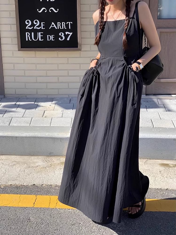 Crew Neck Short-Sleeve Solid Sundress Maxi