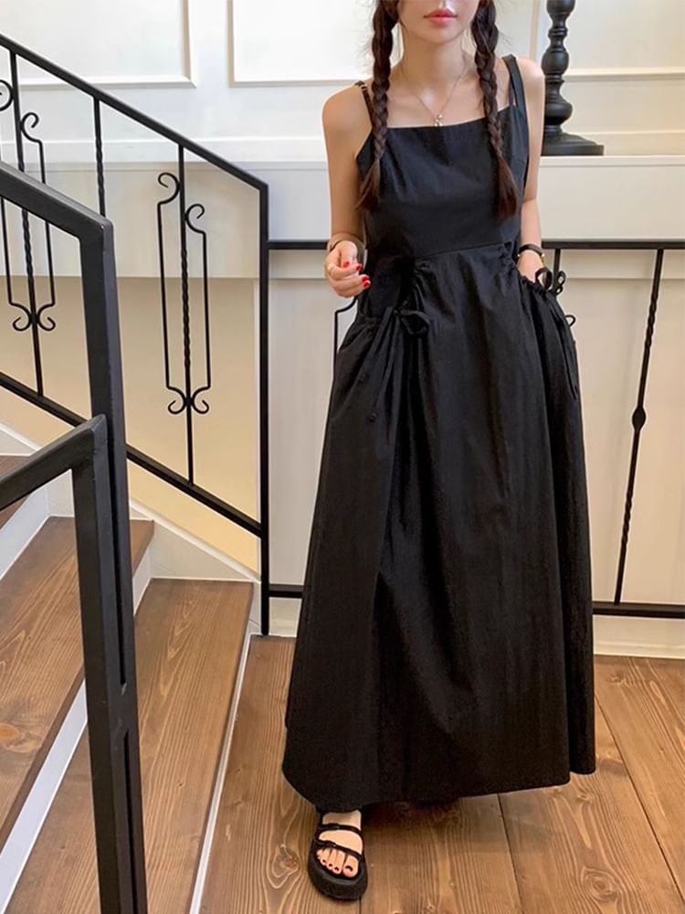 Crew Neck Short-Sleeve Solid Sundress Maxi