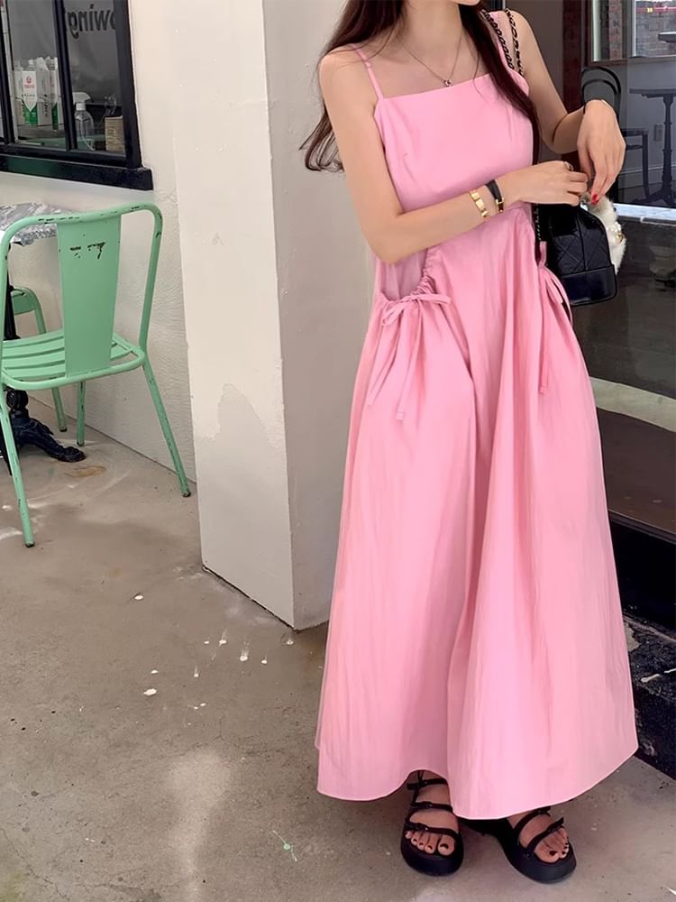 Crew Neck Short-Sleeve Solid Sundress Maxi