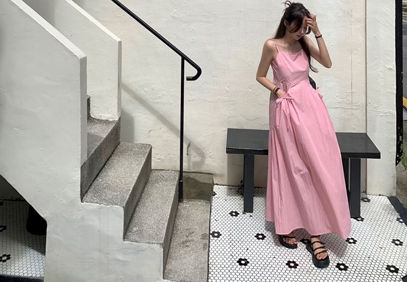 Crew Neck Short-Sleeve Solid Sundress Maxi