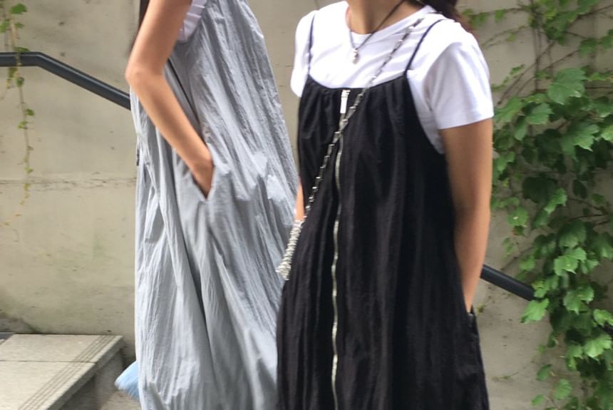 Zip Front Maxi Dungaree Dress with Pockets