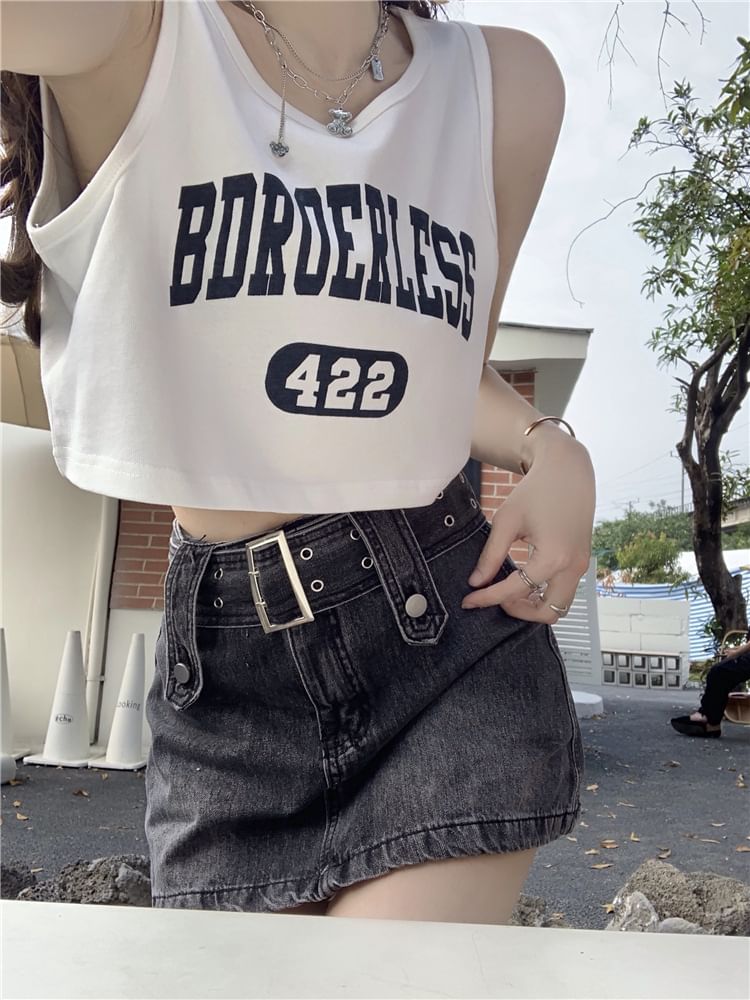 Crop Tank Crew Top Lettering Print Neck Numbering