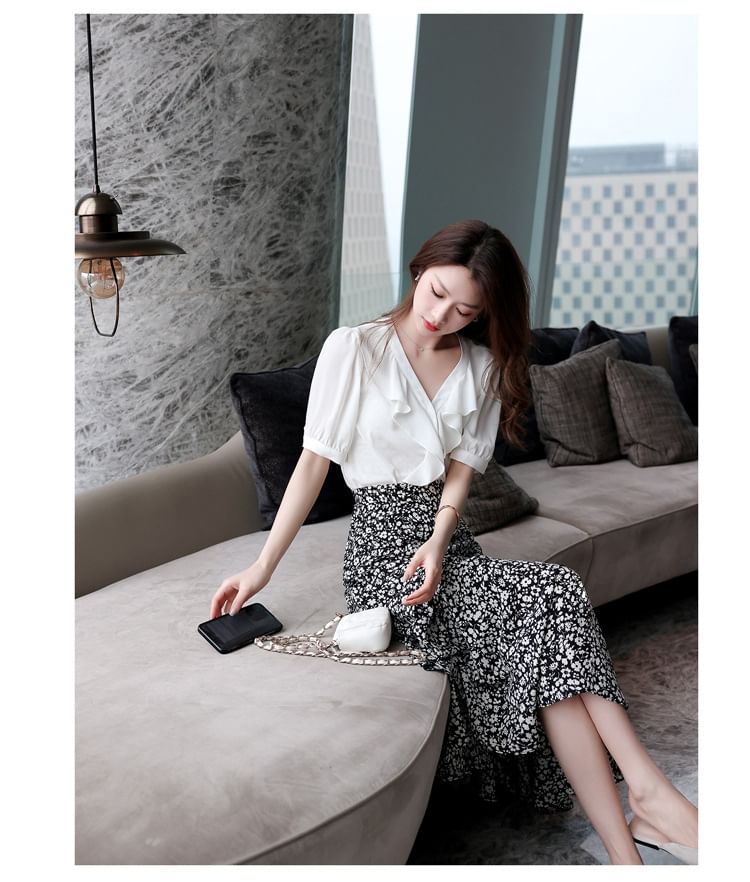 Floral Skirt A-Line Waist Midi Elastic Print