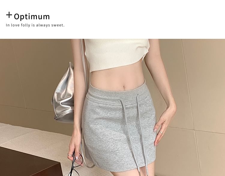 Waist Pencil Mini Plain Skirt Drawstring