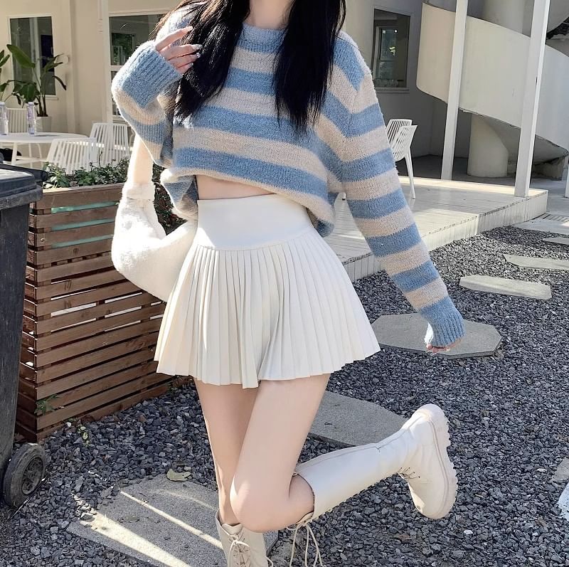 Skirt Plain Pleated Waist Mini High Accordion A-Line