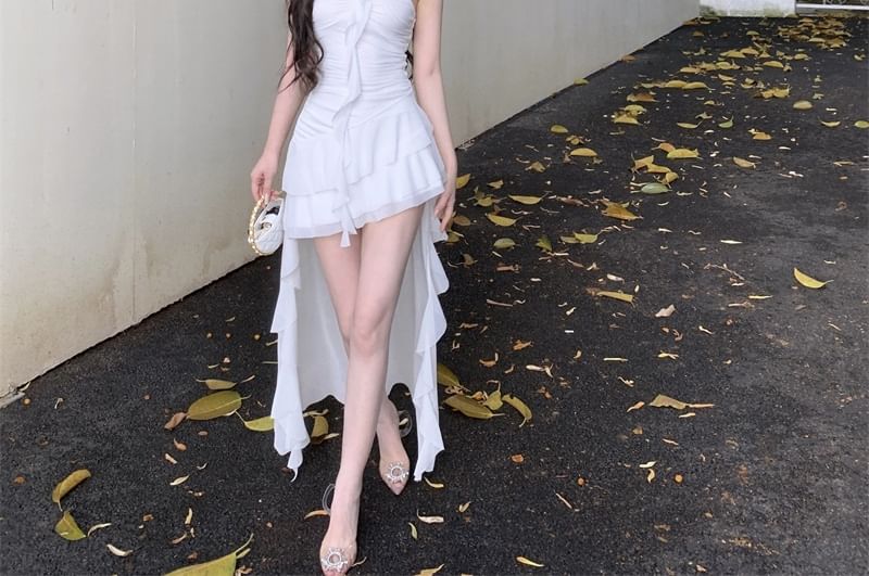 Thin Strap Ruffle Hem Mini A-Line Dress