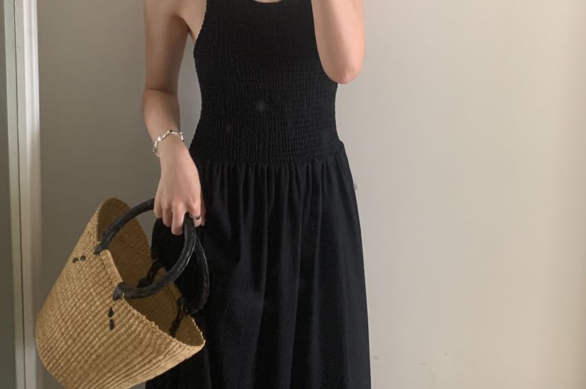 Thin Strap Solid Open Back Maxi A-Line Dress