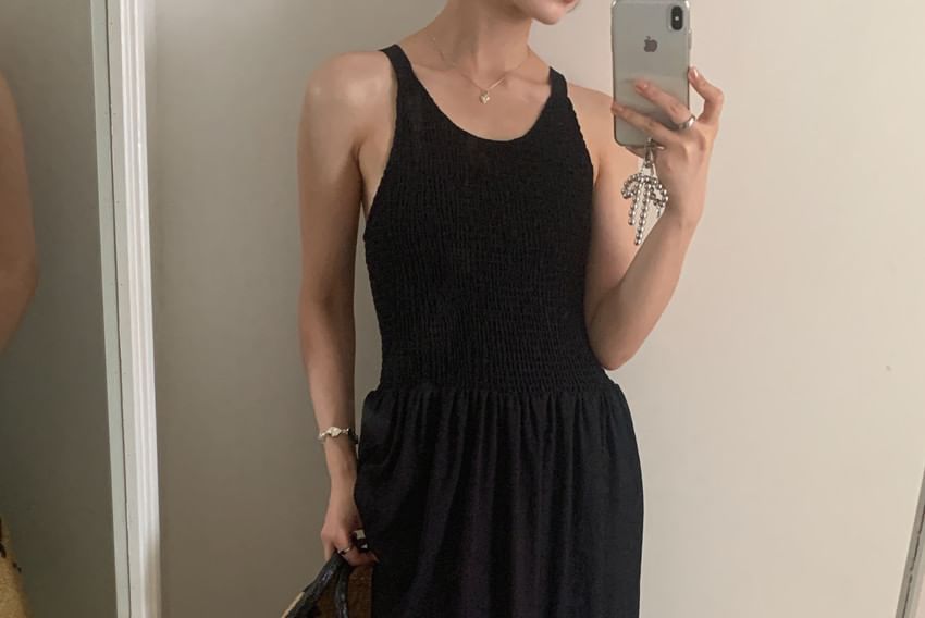 Thin Strap Solid Open Back Maxi A-Line Dress