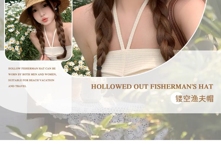 Hat Knit Embroidered Bow Bucket