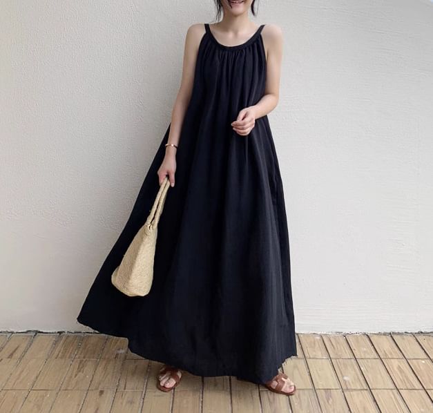 Strapless Solid A-Line Maxi Dress