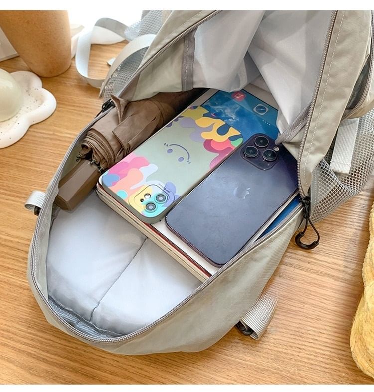 Mesh Star Backpack Panel Print Multi-Pocket