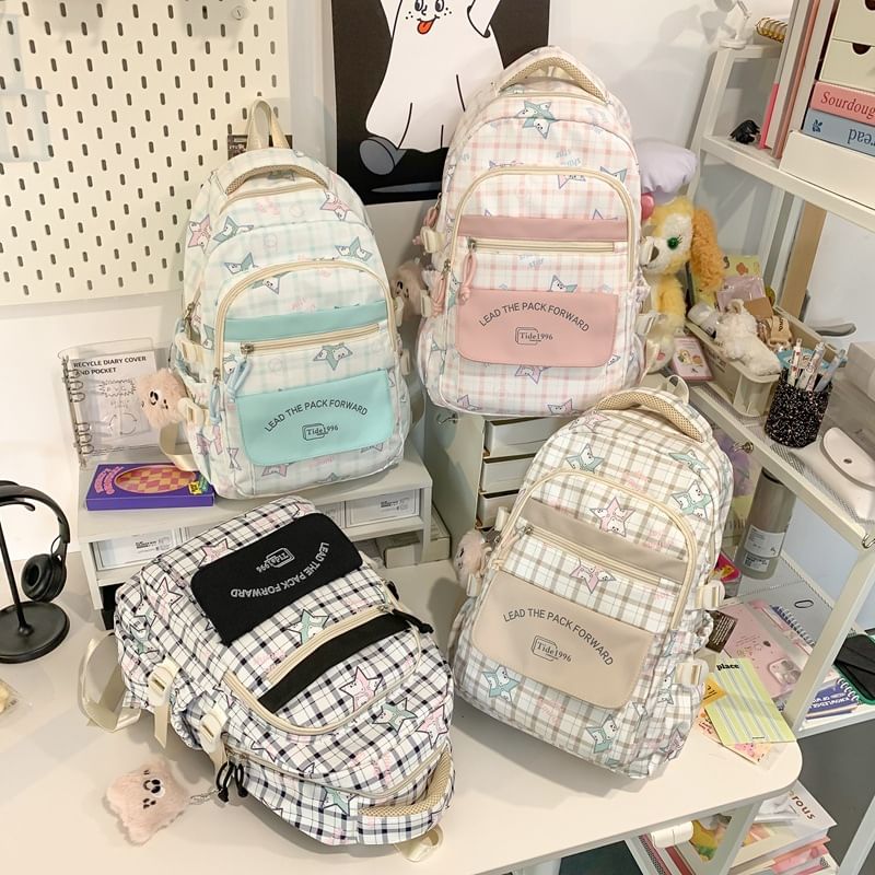 Print Bag Charm Multi-Pocket Backpack Set Cartoon /