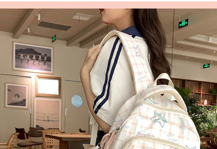 Print Bag Charm Multi-Pocket Backpack Set Cartoon /