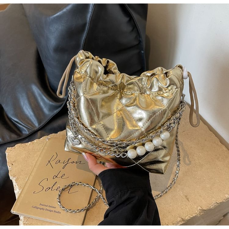 Bucket Quilted Strap Chain Bag