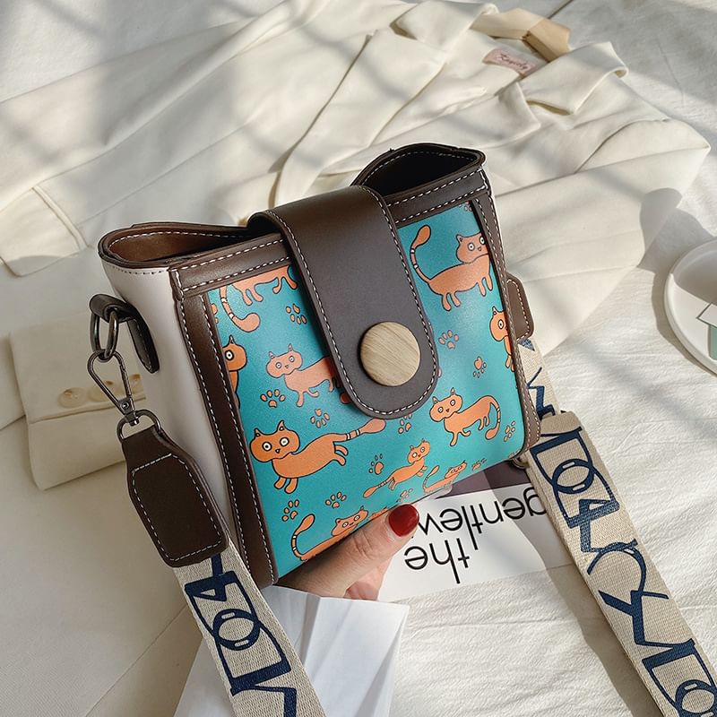 Bucket Faux Leather Bag Patterned