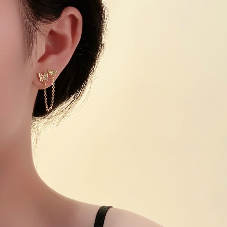 Gold Earrings Chain Butterfly