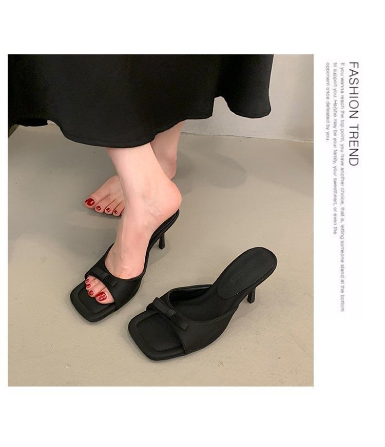 Stiletto Heel Bow Slip-On Sandals