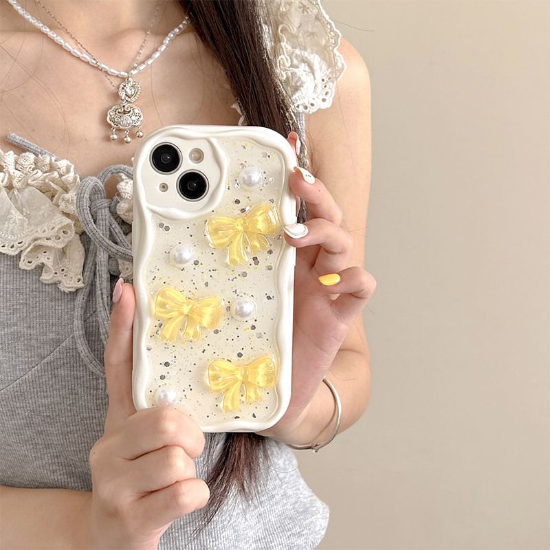 Faux Pearl Case Phone Butterfly