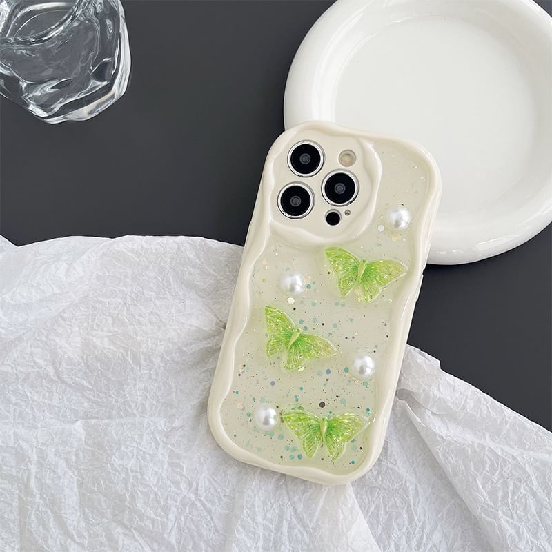 Faux Pearl Case Phone Butterfly