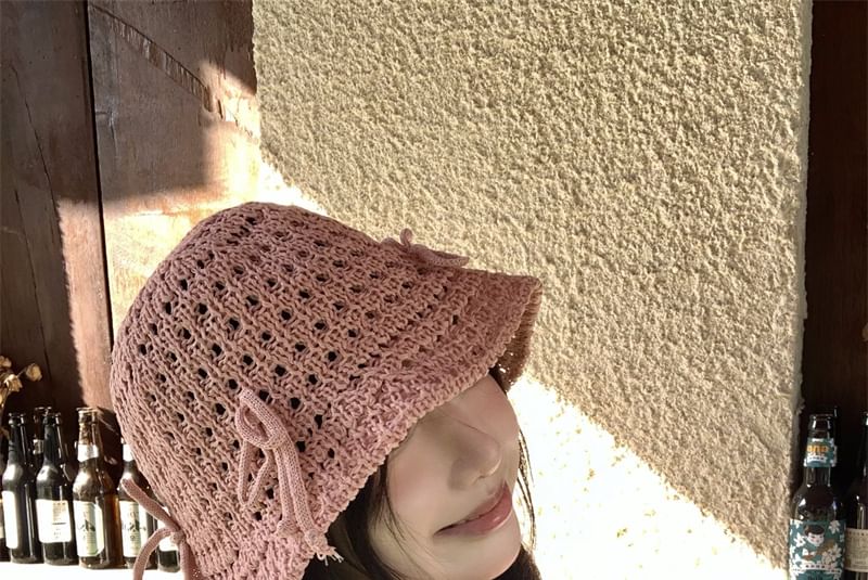 Knit Hat Bucket Bow