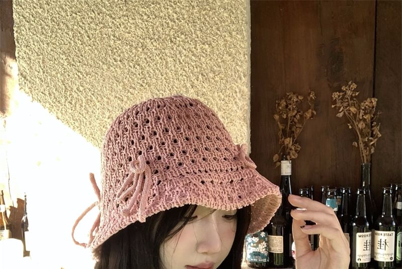 Knit Hat Bucket Bow