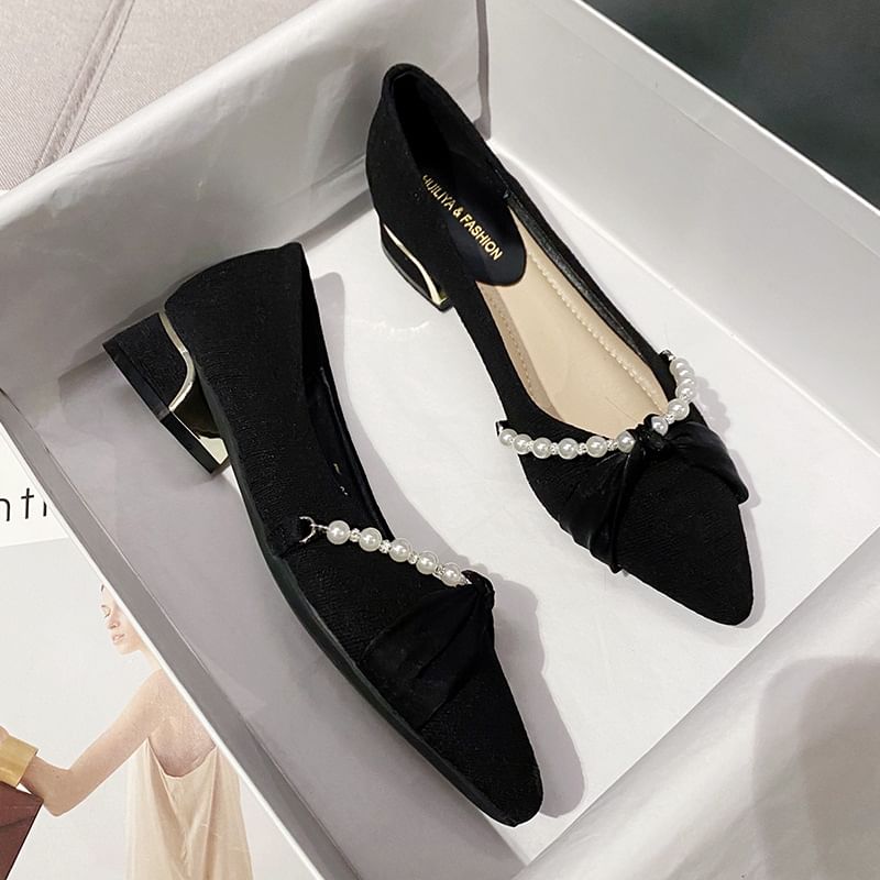 Pointed Pumps Pearl Faux Toe