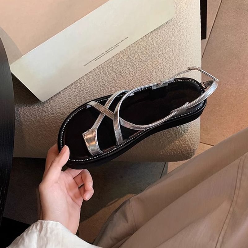 Sandals Platform Loop Toe Cross Criss