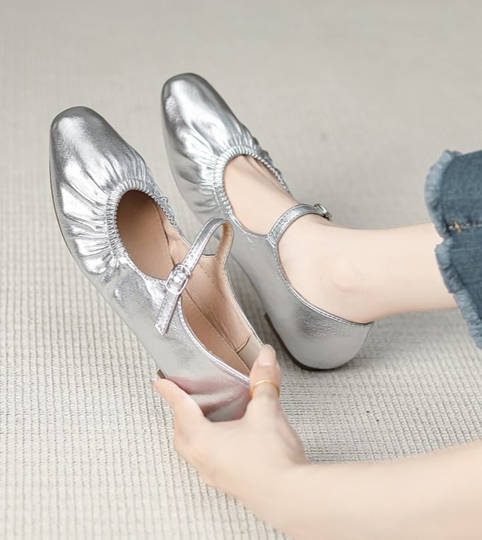 Ruched Mary Jane Flats