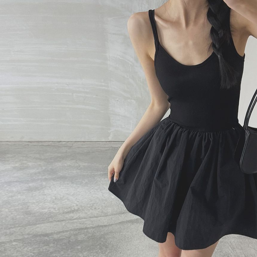 Thin Strap Solid A-Line Mini Dress