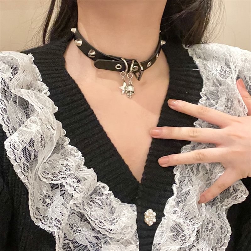 Faux Studded Leather Choker